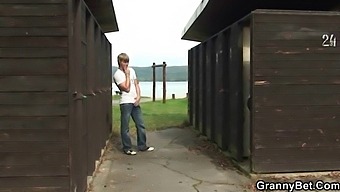 Old Man Pleasures Mature Blonde In Public Restroom